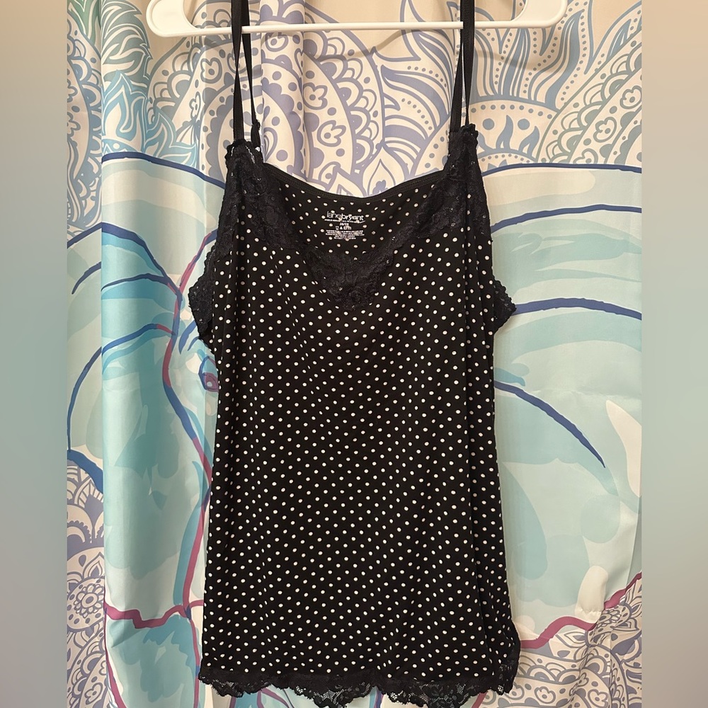 Lane Bryant black and white polkadot lace trim Cami size 26 28